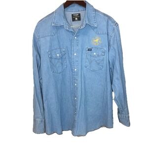 Wrangler Yellowstone Shirt Mens XL Blue Denim Pearl Snap Long Sleeve‎ Western